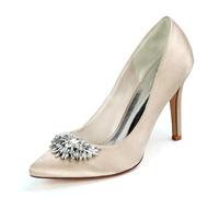 KUHAOFEU Women's Formal High Heel Pumps Rhinestone Pointed Toe Stiletto Heels Slip on Bridal Wedding Party Prom Dress Shoes,Champagne,6 UK