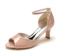 KUHAOFEU Women's Heeled Sandals Patent Leather Peep Toe Kitten Heels Low Heel Bridal Party Wedding Pump Shoes Casual Dating Pumps,Pink,4 UK