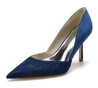 KUHAOFEU Women's High Heels Pointed Toe Stiletto Heel Wedding Bride Guest Party Dress Pumps Slip On Casual Work Shoes,Navy,7 UK