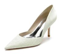 KUHAOFEU Women's High Heels Pointed Toe Stiletto Heel Wedding Bride Guest Party Dress Pumps Slip On Casual Work Shoes,Ivory,7 UK