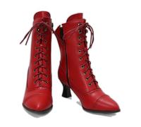 KUHAOFEU Women's Kitten Heels Lace Up Ankle Boots Low Heel Side Zipper Short Booties for Wedding Bridal,Red,9 UK