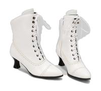 KUHAOFEU Women's Kitten Heels Lace Up Ankle Boots Low Heel Side Zipper Short Booties for Wedding Bridal,White,14 UK