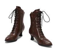 KUHAOFEU Women's Kitten Heels Lace Up Ankle Boots Low Heel Side Zipper Short Booties for Wedding Bridal,Brown,11 UK