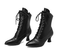 KUHAOFEU Women's Kitten Heels Lace Up Ankle Boots Low Heel Side Zipper Short Booties for Wedding Bridal,Black,13 UK