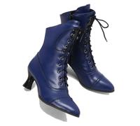KUHAOFEU Women's Kitten Heels Lace Up Ankle Boots Low Heel Side Zipper Short Booties for Wedding Bridal,Blue,5 UK