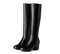 KUHAOFEU Women's Knee-High Boots Pointed Toe Chunky Block Heel Dress Boots with Side Zipper for Formal Casual Wear,Black,10 UK