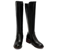 KUHAOFEU Women's Knee High Boots Round Toe Low Block Heel Casual Comfort Riding Long Boots with Side Zipper,Black,7 UK