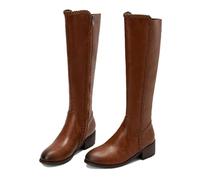 KUHAOFEU Women's Knee High Boots Round Toe Low Block Heel Casual Comfort Riding Long Boots with Side Zipper,Brown,7 UK