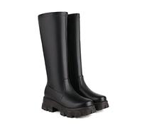 KUHAOFEU Women's Knee High Boots Side Zipper Chelsea Boots Goth Punk Flat Heel Platform Mid Calf Long Riding Boots,Black,10 UK