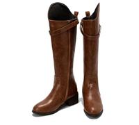 KUHAOFEU Women's Knee High Boots Wide Calf Comfortable Riding Combat Flat Boots for Fall and Winter Wear,Brown,2 UK