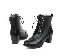 KUHAOFEU Women's Lace Up Booties Stacked Chunky Heel Dress Ankle Boots Short Boots,Black,1 UK