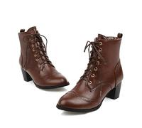 KUHAOFEU Women's Lace Up Booties Stacked Chunky Heel Dress Ankle Boots Short Boots,Brown,4 UK