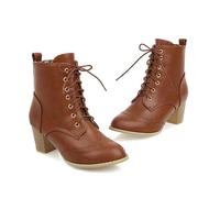 KUHAOFEU Women's Lace Up Booties Stacked Chunky Heel Dress Ankle Boots Short Boots,Yellow,12 UK
