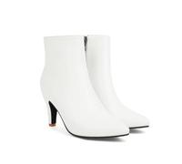 KUHAOFEU Womens Low Kitten Heel Short Boots Pointed Toe Ankle Boots Leather Dress Booties With Zipper,White,9 UK