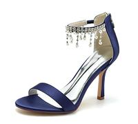 KUHAOFEU Womens Open Toe Heeled Sandals Strappy Stiletto High Heels for Wedding Party Summer Formal Dressy Shoes,Navy,4 UK