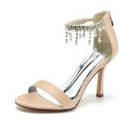 KUHAOFEU Womens Open Toe Heeled Sandals Strappy Stiletto High Heels for Wedding Party Summer Formal Dressy Shoes,Champagne,5 UK