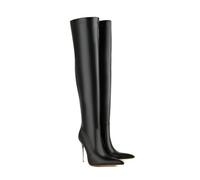 KUHAOFEU Women's Over The Knee High Leather Boots Stiletto Heel Pointed Toe Thigh High Boot with Back Zipper,Black,11 UK