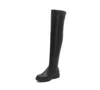 KUHAOFEU Women's Over The Knee Platform Thigh High Boots Long Stretch PU Leather Chunky Lug Sole Fall Boots,Black,1 UK
