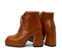 KUHAOFEU Women's Platform Ankle Boots Lace Up Chunky High Heels Square Toe Comfort Party Dress Booties,Brown,2 UK