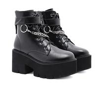 KUHAOFEU Womens Platform Boots Round Toe Chunky Ankle Boots Punk Boots Lace Up&Zipper Combat Boots,Black,5 UK