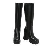 KUHAOFEU Womens Platform Knee High Boots Chunky Block Heel Square Toe Tall Boots Side Zipper Fall Dress Shoes,Black,5 UK
