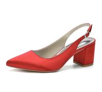 KUHAOFEU Women's Pointed Toe Block Heel Pumps Slingback Chunky Heel Slip on Work Casual Office Shoes,Red,7 UK