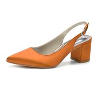 KUHAOFEU Women's Pointed Toe Block Heel Pumps Slingback Chunky Heel Slip on Work Casual Office Shoes,Orange,6 UK