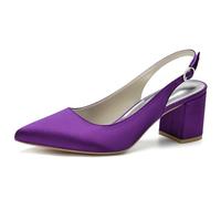 KUHAOFEU Women's Pointed Toe Block Heel Pumps Slingback Chunky Heel Slip on Work Casual Office Shoes,Dark Purple,8 UK