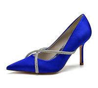 KUHAOFEU Womens Pointed Toe Slip on Stilettos Party Wedding Pumps,Blue,5 UK