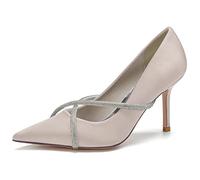 KUHAOFEU Womens Pointed Toe Slip on Stilettos Party Wedding Pumps,Champagne,7 UK