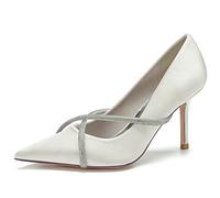 KUHAOFEU Womens Pointed Toe Slip on Stilettos Party Wedding Pumps,Ivory,5 UK