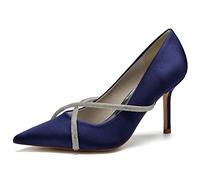 KUHAOFEU Womens Pointed Toe Slip on Stilettos Party Wedding Pumps,Navy,10 UK