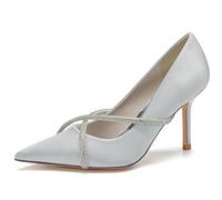 KUHAOFEU Womens Pointed Toe Slip on Stilettos Party Wedding Pumps,Silver,9 UK