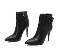 KUHAOFEU Women's Pointed Toe Stiletto High Heels Ankle Booties Side Zipper Short Boots with Metal Buckle,Black,3 UK