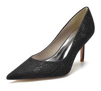 KUHAOFEU Women's Pumps Stiletto High Heels Closed Pointed Toe Slip On Office Work Shoes Church Wedding Party Dress Shoes,Black,6 UK