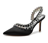 KUHAOFEU Women's Rhinestone Slingback Heels Pointed Toe Stiletto Pumps for Wedding, Party, Slip on Evening Formal Dress Shoes,Black,3 UK