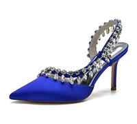 KUHAOFEU Women's Rhinestone Slingback Heels Pointed Toe Stiletto Pumps for Wedding, Party, Slip on Evening Formal Dress Shoes,Royal Blue,7 UK