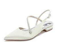 KUHAOFEU Women's Slingback Flat Shoes Closed Toe Formal Dress Shoes for Bridal Rhinestone Decor Wedding Business Evening Flats,Ivory,7 UK