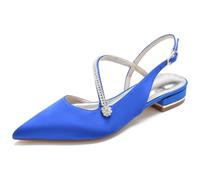 KUHAOFEU Women's Slingback Flat Shoes Closed Toe Formal Dress Shoes for Bridal Rhinestone Decor Wedding Business Evening Flats,Blue,9 UK