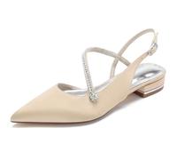 KUHAOFEU Women's Slingback Flat Shoes Closed Toe Formal Dress Shoes for Bridal Rhinestone Decor Wedding Business Evening Flats,Champagne,6 UK