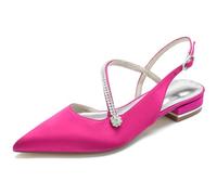 KUHAOFEU Women's Slingback Flat Shoes Closed Toe Formal Dress Shoes for Bridal Rhinestone Decor Wedding Business Evening Flats,Fuchsia,5 UK