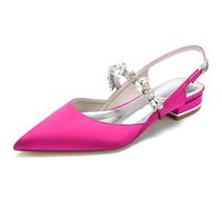 KUHAOFEU Women's Slingback Flats Crystal Strap Pointed Toe Sandals Comfortable Satin Dress Shoes for Wedding, Party, Work & Everyday Casual,Fuchsia,6 UK
