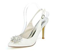 KUHAOFEU Women's Slingback Stiletto Heel Sandals Pointed Toe Rhinestone High Heels Adjustable Buckle Bridal Wedding Evening Party Dress Pumps,Ivory,5 UK