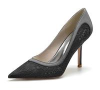 KUHAOFEU Women's Slip On High Heels Pointy Toe Work Office Wedding Pumps Stiletto Bridal Party Dress Heels,Black,8 UK
