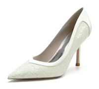 KUHAOFEU Women's Slip On High Heels Pointy Toe Work Office Wedding Pumps Stiletto Bridal Party Dress Heels,Ivory,4 UK