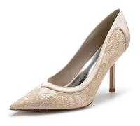KUHAOFEU Women's Slip On High Heels Pointy Toe Work Office Wedding Pumps Stiletto Bridal Party Dress Heels,Champagne,7 UK