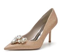 KUHAOFEU Women's Sparkly High Heels Pointed Toe Stiletto Heels 3.34-inch Slip On Dressy Pumps Shoes for Wedding Party Prom,Champagne,8 UK