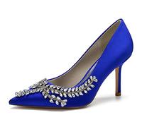 KUHAOFEU Womens Sparkly Rhinestone Heels Slip on Stiletto High Heel Wedding Evening Pumps Sexy Dressy Bride Prom Shoes,Royal Blue,8 UK