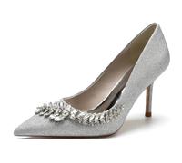 KUHAOFEU Women's Stiletto High Heels Wedding Closed Toe Elegant Pumps Sparkly Rhinestone Party Bridal Dress Shoes,Silver,6 UK