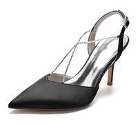 KUHAOFEU Womens Wedding High Heels Slingback Stiletto Pumps Closed Pointed Toe Ankle Strap Rhinestone Bridal Party Wedding Dress Shoes,Black,7 UK